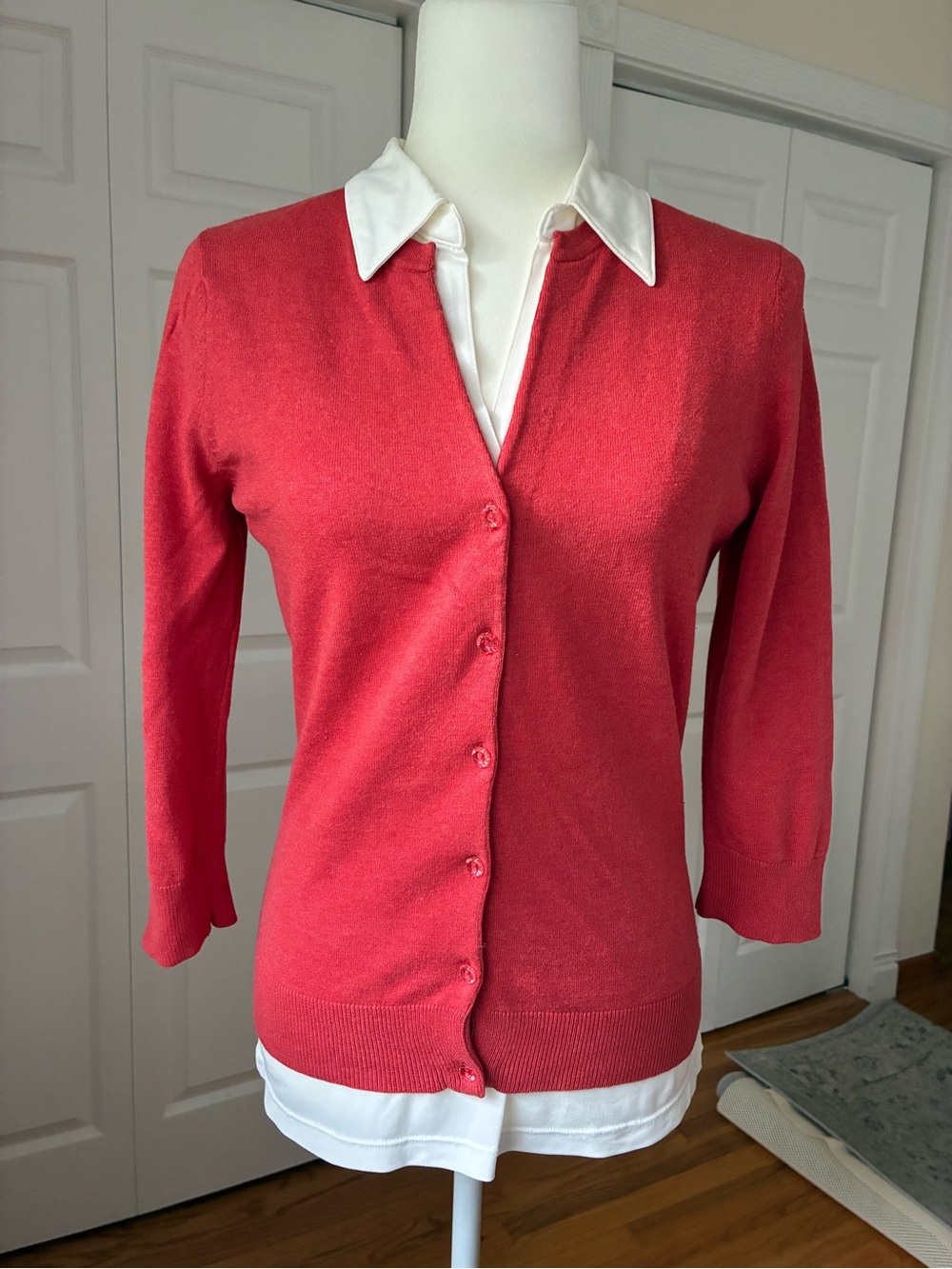 Kersh Coral Button-Front V-Neck Cardigan